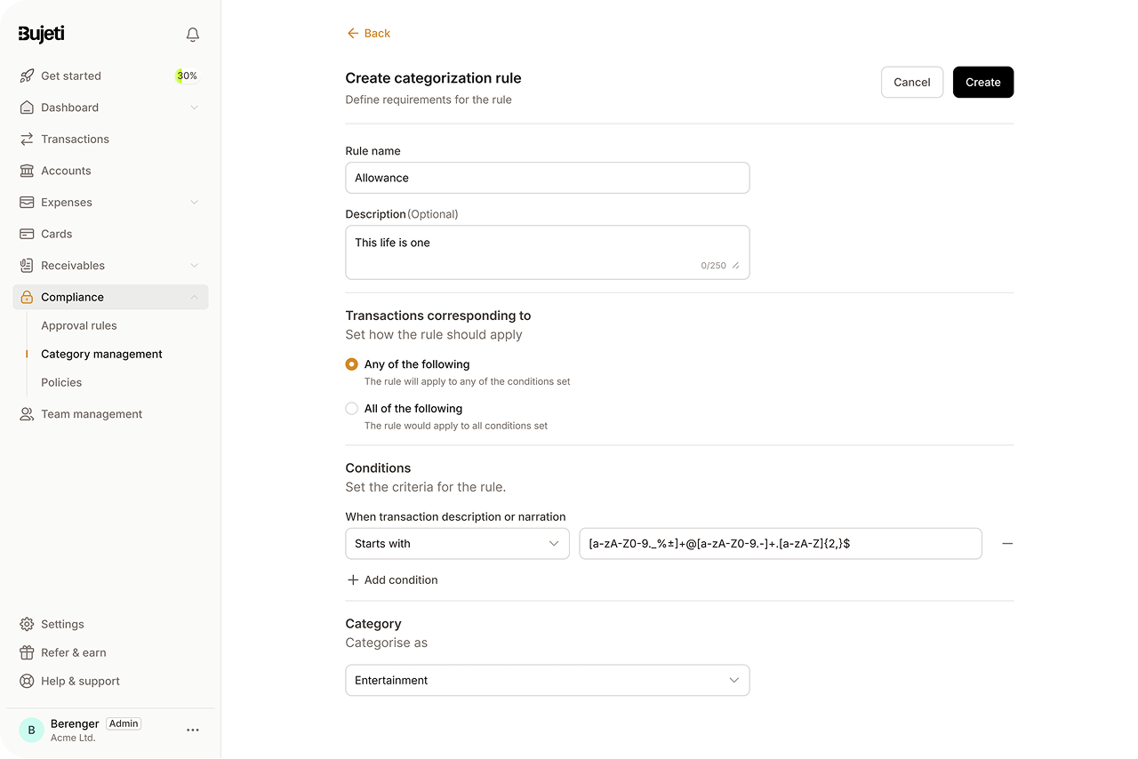 Create categorization rule